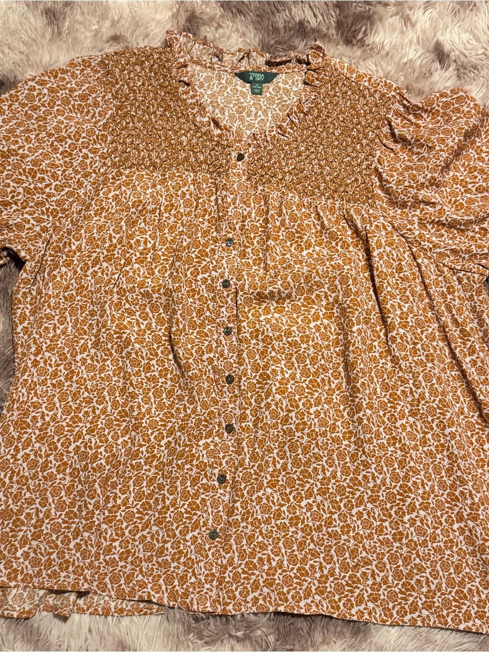 Terra & Sky Burnt Orange Floral Button-Down Shirt